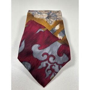 Pompeii Italy Mens Silk Tie Burgundy Gold Grey Abstract Floral Hand Made Italy